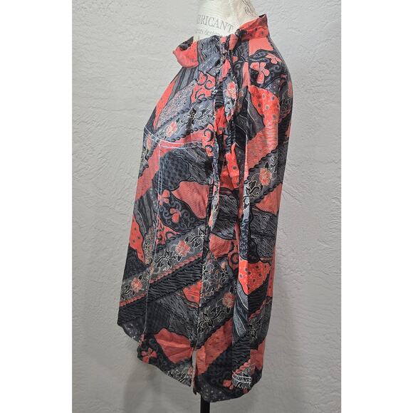 Batik Multi Color Abstract Pattern Pull Over Tunic Long Sleeve Blouse Shirt - Picture 2 of 9